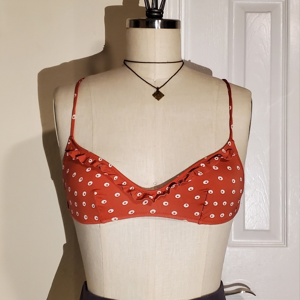 J.Crew Playa Kalliste Ruffle Bikini Top in Orange Ivory